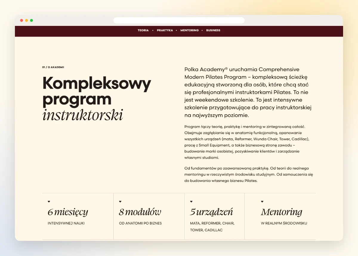 Sekcja programu kursu instruktorskiego