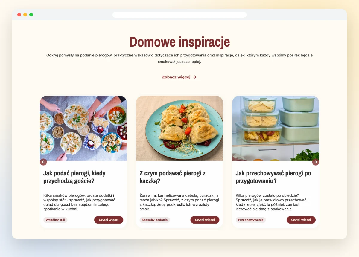Sekcja blogowa z inspiracjami kulinarnymi