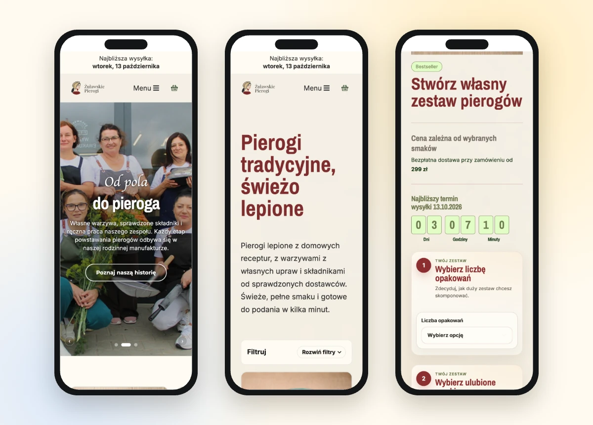 Sklep z pierogami na smartfonie – strona główna, listing i kreator zestawu