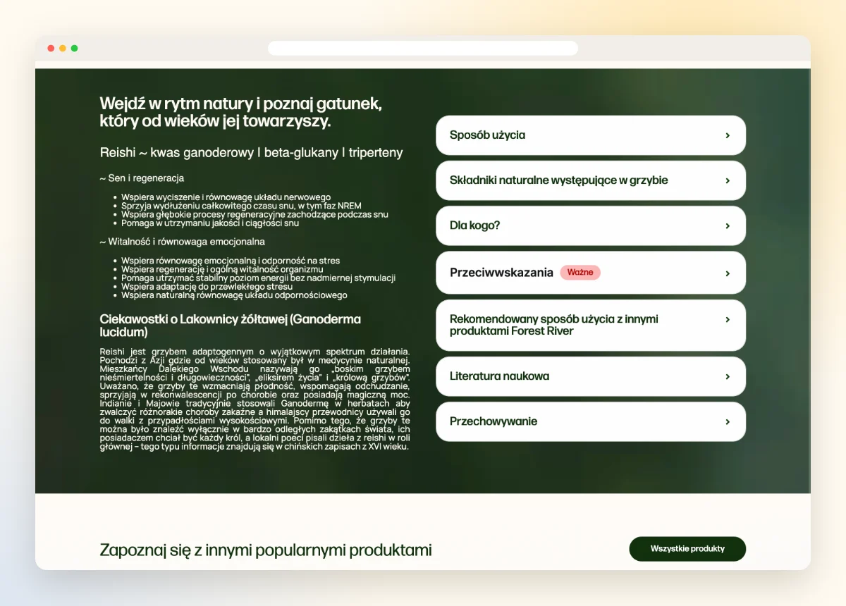 Sekcja informacji o produkcie z rozwijanymi zakładkami Sekcja informacji o produkcie z rozwijanymi zakładkami