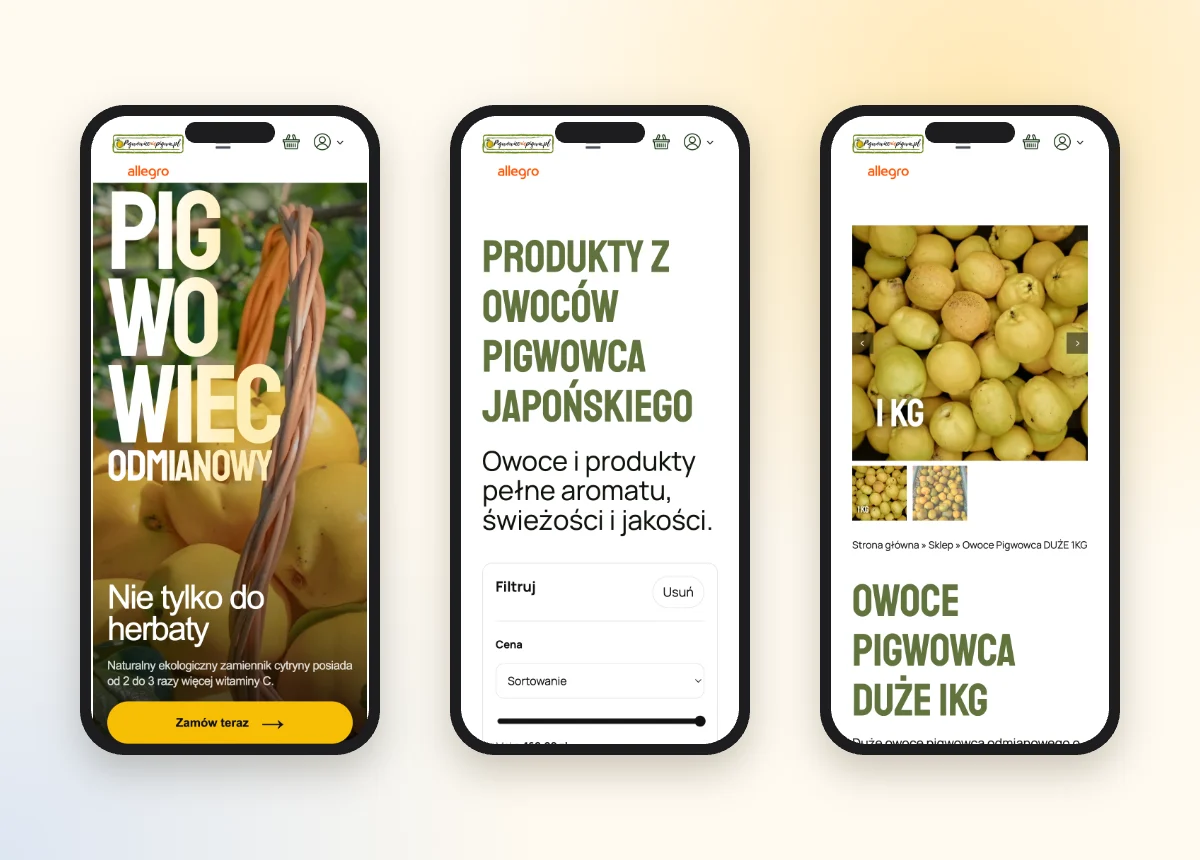 Sklep z owocami pigwowca na smartfonie Sklep z owocami pigwowca na smartfonie