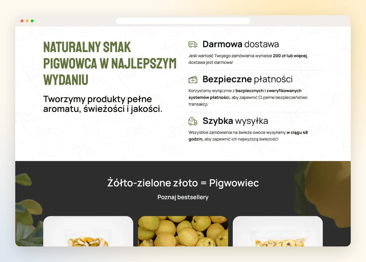 Sekcja zalet zakupów i bestsellerów w sklepie Sekcja zalet zakupów i bestsellerów w sklepie