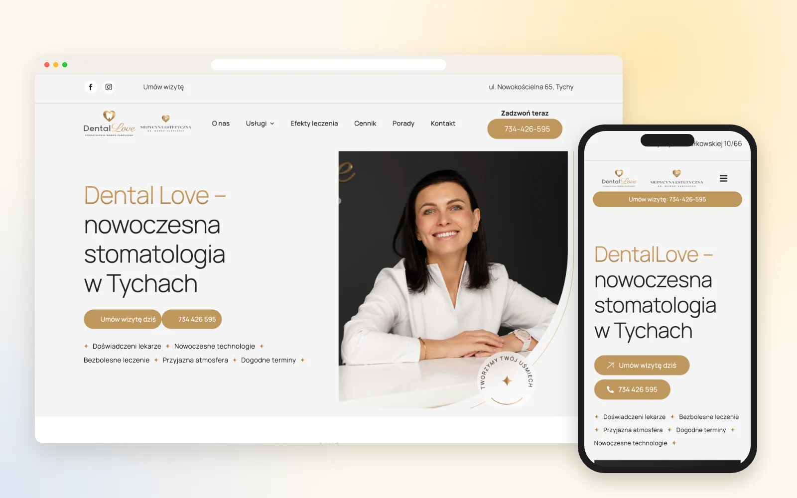 Strona gabinetu stomatologicznego – widok na laptopie i smartfonie Strona gabinetu stomatologicznego – widok na laptopie i smartfonie
