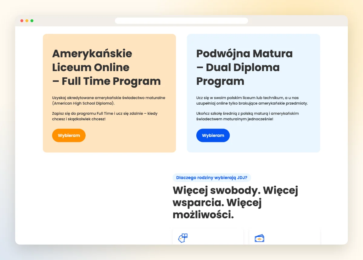Sekcja programów nauki w szkole online